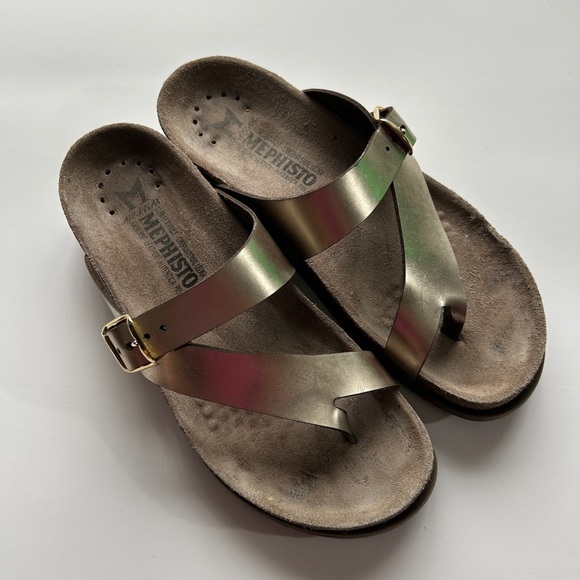 Mephisto Women’s Gold Tan Sandals with Adjustable Buckles - Picture 1 of 13